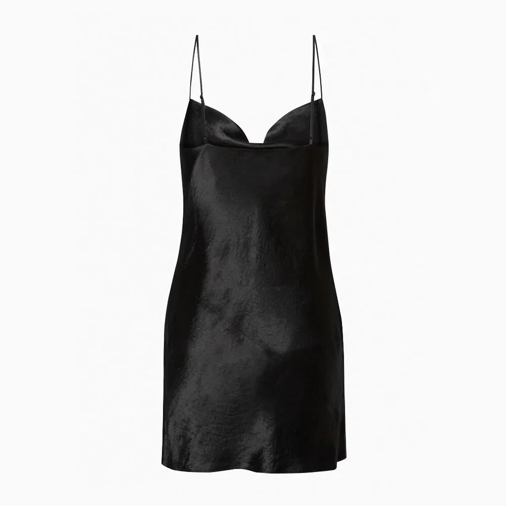 Aritzia Babaton Model Dress, Blue Satin Cowl-Neck Mini, Cami Slip Dress, sz XS - Picture 15 of 16